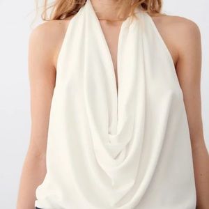 Zara White Draped Halter Top NWOT